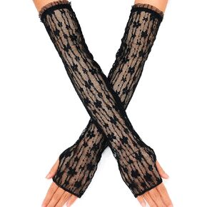 Lace Fingerless Long Gloves Sheer Bridal Arm Sleeves for Women