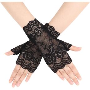 Black Fingerless Lace Gloves for Women Short Black Lace Opera Wedding Tea Party 80s Prom Evening Party Goth Cosplay 1920s Costume Accessories Gloves for Women Girls