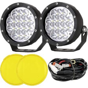 Pair 5 Inch Led Offroad Driving Lights 160w Round Offroad Spot Light Driving Spotlights with Yellow Cover Wiring Harness 12V 24V for Pickup Trucks SUV UTV ATV 4x4