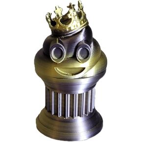 Znet3D King Jr. Poop Emoji Trophy - Fun Award & Gift - Handmade w/Additive Manufacturing - 4" inches Tall - Featuring a Solid Poop Emoji with a Crown, Secured on a Column Pillar (Silk Gold)