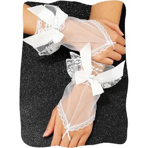 Tulle Tea Party Fingerless Gloves Bridal White Sheer Gloves for Women