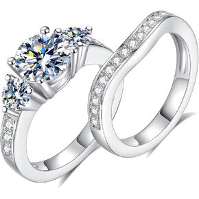 Moissanite Wedding Ring Set Round Cut D Color VVS1 Wedding Rings for Women S925 Sterling Silver with 18K White Gold Plated Promise Engagement Rings for Women