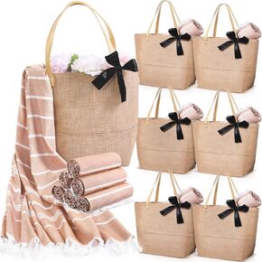 12 PCS Straw Tote Beach Beach and Beach مناشف الشاطئ الجوتة حقائب حقيبة يد مقاومة للماء مع مناشف البركة للنساء السفر