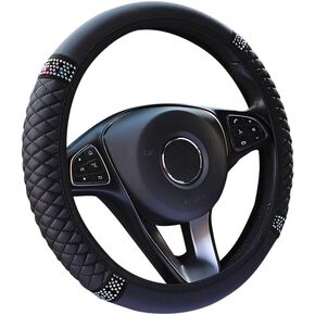 Bling Leather Steering Wheel Cover,15 Inch Soft Leather Car Wheel Cover with Colorful Crystal Diamond,Universal Non-Slip Auto Elastic Steering Wheel Protector,Car Interior Accessories (Pink)