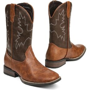 Cowboy Boots For Men with Wide Square Toe Western Retro Boot Durable Classic Fashionable Embroidered Country Pull On Slip Resistant Boots