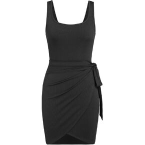 CIDER Women's Sleeveless Summer Dress Casual Wrap Bodycon Ruched Dress Tie Waist Beach Mini Dresses