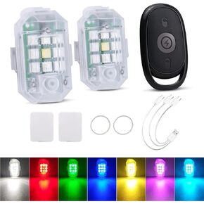 Lecart High Brightness LED LED LED Strobe Lights 7 ألوان USB قابلة لإعادة الشحن دراجة نارية مضادة للتصادم مصابيح قوية مع طيور طيار عن بعد وميض الضوء 2 PCS