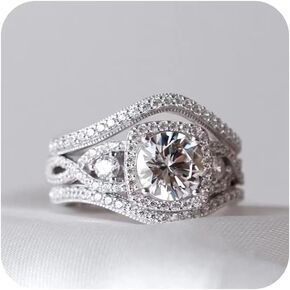 LRESJJIUJ 3 PCS 925 Sterling Silver Stackable Engagement Rings Set Cubic Zirconia Eternity Bands Wedding Promise Rings for Women Princess Emerald Cut CZ Stackable Wedding Ring 7
