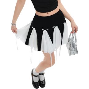 Makemechic Women's Bow Knot Mini Skirt Mini Croffle A Line Block Block Summer Y2K التنانير القصيرة
