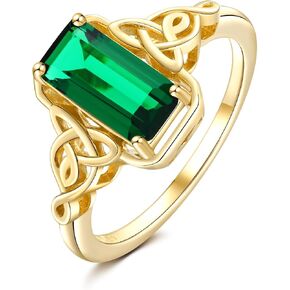 DAYBYDAY Celtic Birthstone Rings for Women, 925 Sterling Silver/18K Gold Plated Emerald Cut Celtic Knot Engagement Wedding Ring, Square Created Gemstone Promise Rings for Her Size 6-10