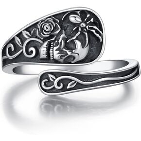 Medwise Spoon Ring 925 Sterling Silver Skull Ring عتيقة حلقات ملعقة عتيقة قابلة للتعديل للنساء هدايا الهالوين