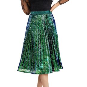 Bridesmay Sequin Skirt High Waisted A Line Sparkle Pleated Skirts for Night Out Party 2025