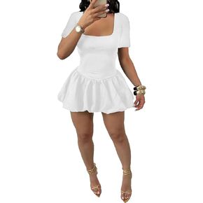 YOOTIKO Women Y2k Bubble Mini Dress Party Clubwear Sexy Square Neck Long Sleeve Cute Puffy Dress