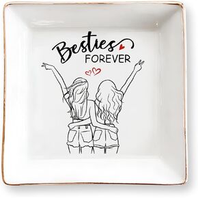 Besties Forever Jewelry Dish – Bestie Gift for Women, Cute BFF 4" Ceramic Jewelry Tray, Birthday Gift for Best Friend, Friendship Keepsake Ring Dish, Bestie Anniversary