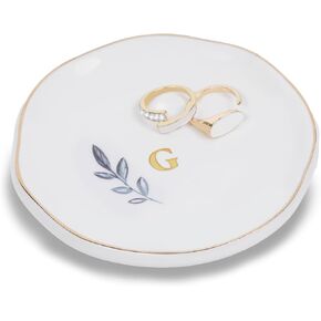 Personalized Ceramic Ring Dish, Initial Jewelry Tray for Rings, Earrings, Necklaces & Bracelets, Gift for Engagements, Birthdays, Holidays, Mom, Sister, Bridesmaid, Bride-to-Be, 4" Ring Plate