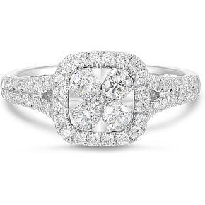 Diamond Deail Diamond 0.85 قيراط خاتم وسادة ماس طبيعية حقيقية للنساء - خاتم خطوبة الذهب الأبيض 14K لها - Halo Cluster (H ، VS1 ، 0.85 CTTW)