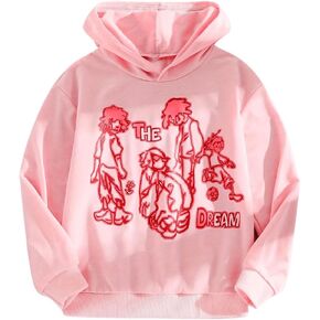 SHENHE Girl's Letter Graphic Hooded Sweatshirt Figure Cartoon Print Preppy Pullover Tops