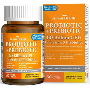 60 Billion Probiotics for Women and Men 19 Strains 5 Organic Prebiotics for Gut Digestive & Immune Health, Supports Diarrhea Gas Bloating, Vegan Probiotic Supplement Formula丨60 Caps