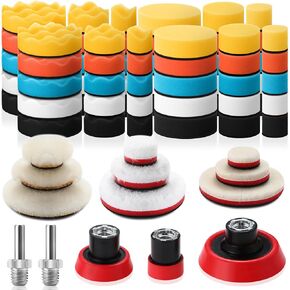 Maxdot 74 Pcs Car Foam Drill Polishing Pad Kit 60 Pcs 1inch 2inch 3inch Buffing Pads Backing Adapters Mix Size Car Detailing Polishing Supplies