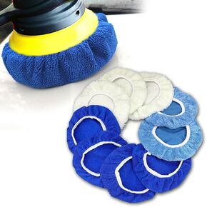 9PCS Car Polisher Pad Bonnet, Orbital Polishing Bonnet Coral Fleece Buffing Cover, Soft Microfiber Car Woolen Wax Kit, Universal Auto Cleaning Waxers Set (9-10 Inches)