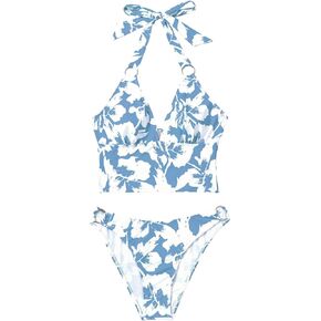 SweatyRocks Women's Floral Print Tankini Ring Linked Halter 2 Piece Bathing Suits Summer