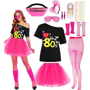 80s Costume for Women 80s Retro Hop Hip Set I Love The 80s Shirts for Halloween Cosplay