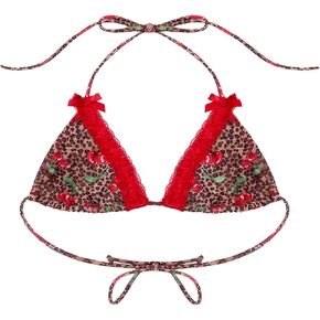 Soly Hux Women’s Leopard Print Triangle Triangle Tops Tops Lace Trim Cherry Print Bathing Suit Tops Swimsuit Tops
