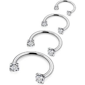 Horseshoe Nose Ring Surgical Steel Double Stud Nose Ring 16g Lip Rings Cubic Zirconia Daith Piercing Jewelry for Women Inner Diameter 6/8/10/12mm