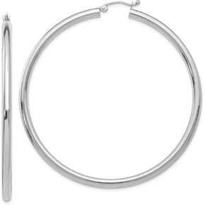 Avariah 10K White Gold Polished 3mm Tube Hoop Earrings - 55mm