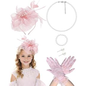 Fascinators Hats for Kids Tea Party Headband Cocktail Wedding Accessories Pink