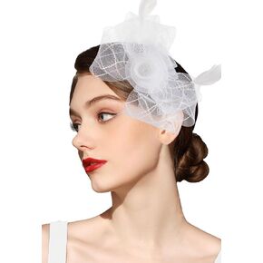 Kidukso Women's Fascinators Feathers Tea Party Hat Veil Headband Derby Hats Headpiece for Cocktail Church Wedding