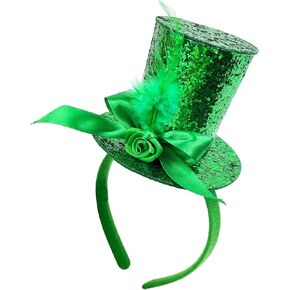 Dolkoic Green Glitter Mini Hat Headband St. Patrick's Day Headbands with Feather