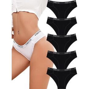FINETOO Womens Underwear Cotton Cheeky Panties Sexy Breathable Underwear Elastic Waistband Ladies Bikini 5 Pack