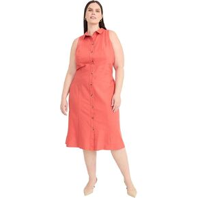 Maggy London Women's Sleeveless Button Down Midi Linen Rayon Blend-Elegant A-line Business Casual Dress
