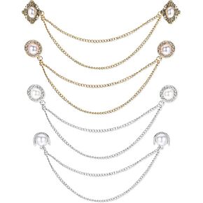 سلسلة ذوي الياقات ، 4pcs خمر سترة شال سلسلة مقاطع من Cardigan Cardigan Clips Cloak Cloak Holders Gold Silver Brooch Pin for Women Men Fabel Suit Dress Decoration