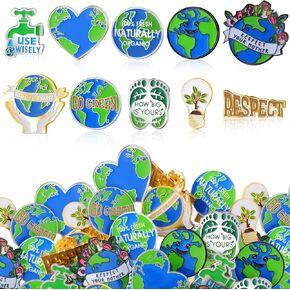 Hoteam Earth Day Pins Green Enamel Lapel Pins Save the Earth Enamel Lapel Pins Set Respect the Environmental Protection Buttons Light Bulb Organic and Natural Buttons