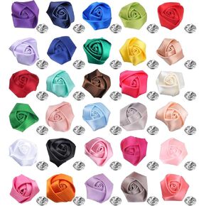 30 Pcs Elegant Rose Flower Men's Lapel Pins Handmade Satin Flower Boutonniere Brooch for Men Suit Wedding Party Groom Jewelry Accessories for Women Men