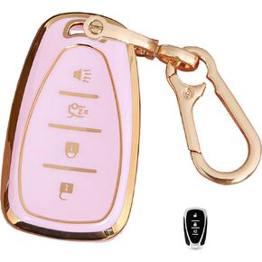 Pink for Chevy Key Fob Cover with Keychain Fits for Chevrolet Equinox Malibu Spark Cruze Traverse Blazer Smart Key (4-Button-B)