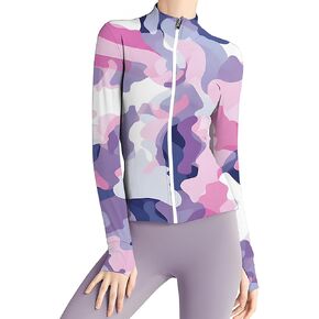 Womens Lightweight Full Zip Running Track Jacket Workout Slim Fit Yoga Sportwear with Thumb Holes
