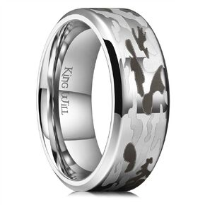 King Will Men's Stainless Steel Wedding Band - 6mm Silver Plated Brushed Finish Inlay Mountains Pattern Comfort Fit Size 7-14