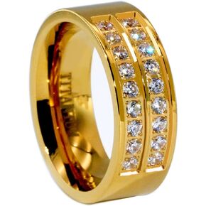 Yellow Gold Plated AAA CZ Titanium Steel Mens Ring Men Wedding Band Man Ring