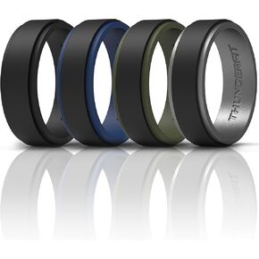 ThunderFit Silicone Wedding Rings for Men, 2 Layers Step Edge 10mm Wide 2.3mm Thick - 1/4/7 Variety Multipack