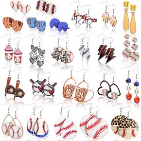 24 Pairs Baseball Earrings for Women Baseball Drop Dangle Earrings Sports Earrings Wooden Stud Jewelry Gifts for Women Party