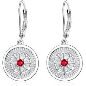 KINGWHYTE Compass Drop Earrings 925 Sterling Sliver Dangle Drop Earrings Birthstone Jewelry Birthday Gifts for Women Mom