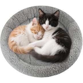 lesypet Cat Bed for Indoor Cats, Round Cat Bed Small Cat Bed Curl Sleep Cushion with Raised Pillow Around, Non-Slip Bottom Washable Mat for Small Pet Rabbit Hamsters, Round Small 13.78"