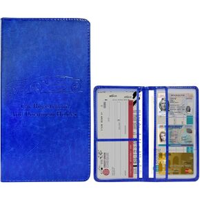Car Registration Insurance Holder, Leather Glove Box License Wallet Case with Magnetic Shut, Automotive Paperwork Document Organizer Card Holder for Women, Car Accessories (Dark Blue)