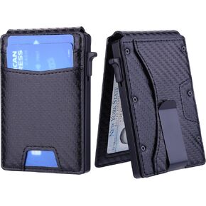 Slim Wallet for Men - Minimalist Mens Wallet with Money Clip，Slim Compact Wallet with Money Clip & ID Window,Pop Up Card Wallet, Metal Aluminum Credit Card Holder Bifold Wallet (black)