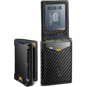 KEMISANT Men Wallet Slim Leather Wallet Money Clip 15 Cards-Magnetic Flip On Expandable Metal Case