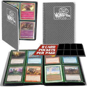 Monster 4 Pocket Trading Card Album- 20 Side Loading, Theft Deterrent, Padded Pages for Extra Protection- Deluxe Binder Holds 160 Yugioh, MTG, Magic The Gathering, Pokémon & Sport Cards-Holofoil Clear