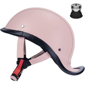 Retro Leather Motorcycle Half Helmet for Adults Men Women,Baseball Cap Helmets DOT Approved, Vintage Handmade Half Face Helmets for Cruiser Chopper Scooter Cafe Racer
